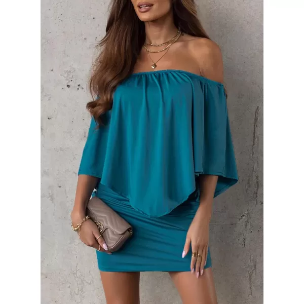 Sidefeel Womens Dresses Off Shoulder Ruffles Night Club Bodycon Mini DressSky Blue