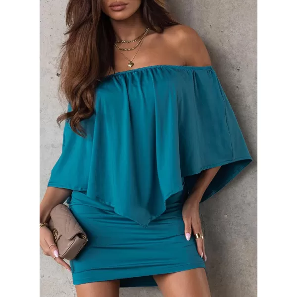 Sidefeel Womens Dresses Off Shoulder Ruffles Night Club Bodycon Mini DressSky Blue