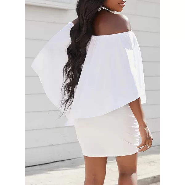 Sidefeel Womens Dresses Off Shoulder Ruffles Night Club Bodycon Mini DressWhite