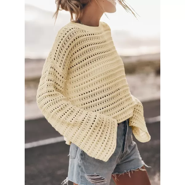 Sidefeel Womens Fall Outfit 2024 Lightweight Sweater Crochet Hollow Out Knit Spring Summer ClothesApricot