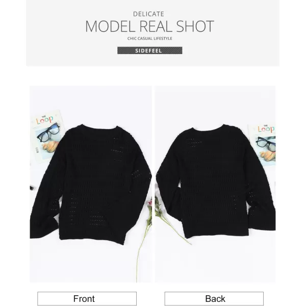 Sidefeel Womens Fall Outfit 2024 Lightweight Sweater Crochet Hollow Out Knit Spring Summer ClothesBlack