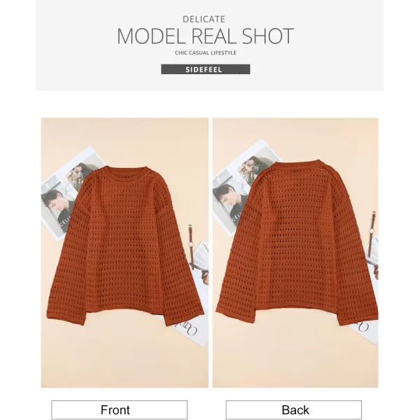 Sidefeel Womens Fall Outfit 2024 Lightweight Sweater Crochet Hollow Out Knit Spring Summer ClothesGold Flame