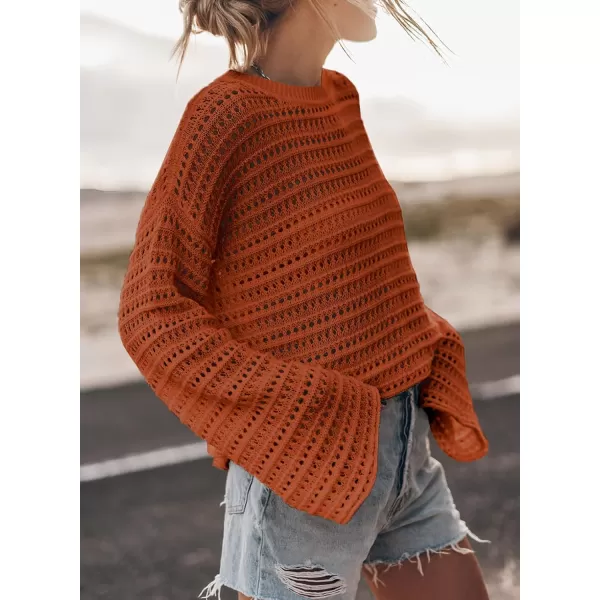 Sidefeel Womens Fall Outfit 2024 Lightweight Sweater Crochet Hollow Out Knit Spring Summer ClothesGold Flame