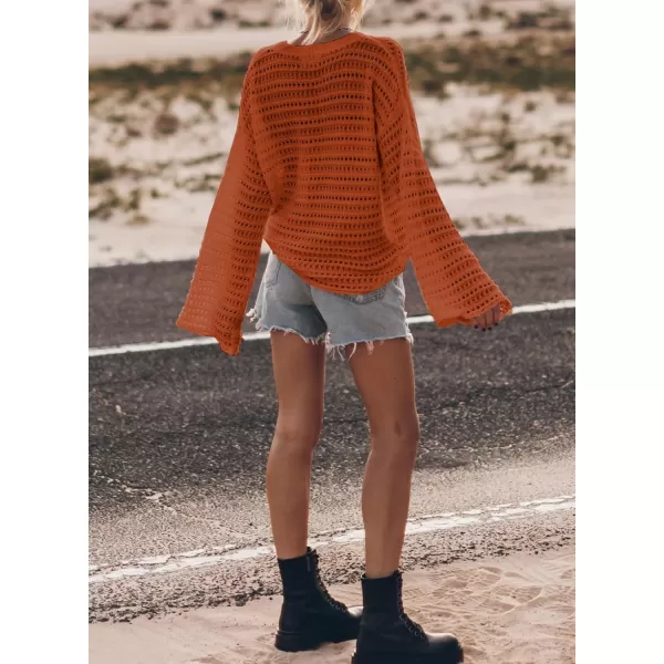 Sidefeel Womens Fall Outfit 2024 Lightweight Sweater Crochet Hollow Out Knit Spring Summer ClothesGold Flame