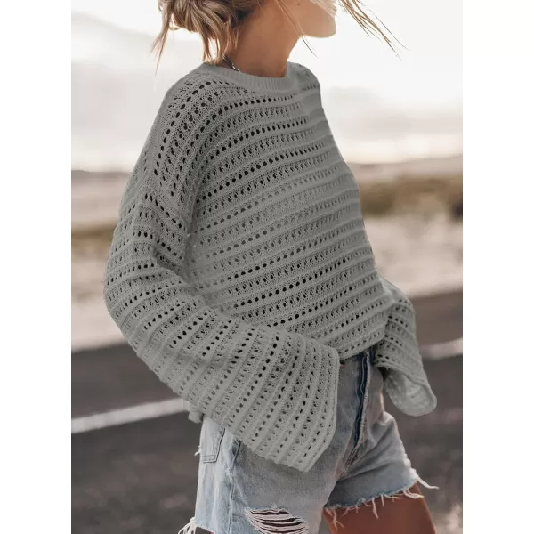 Sidefeel Womens Fall Outfit 2024 Lightweight Sweater Crochet Hollow Out Knit Spring Summer ClothesGray