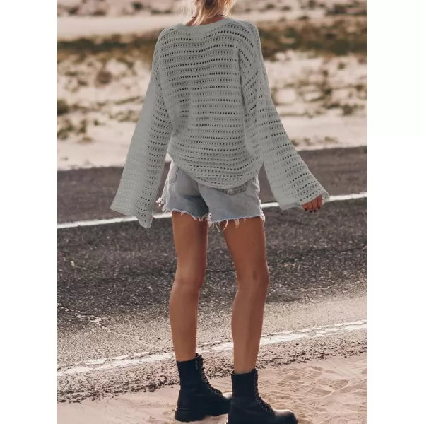 Sidefeel Womens Fall Outfit 2024 Lightweight Sweater Crochet Hollow Out Knit Spring Summer ClothesGray