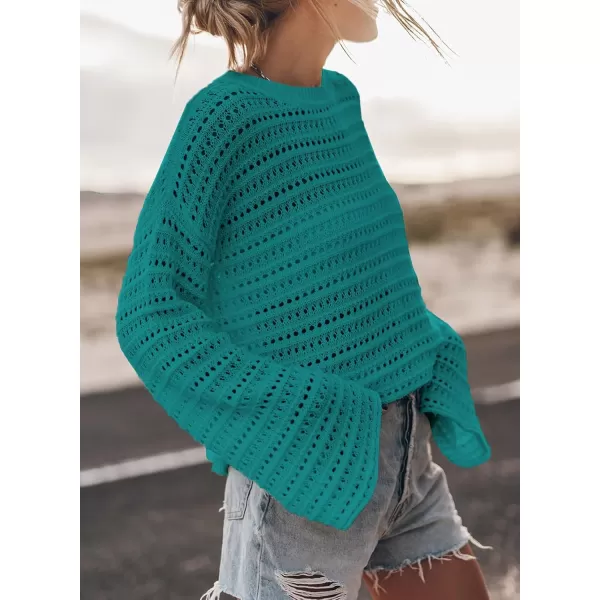 Sidefeel Womens Fall Outfit 2024 Lightweight Sweater Crochet Hollow Out Knit Spring Summer ClothesGreen