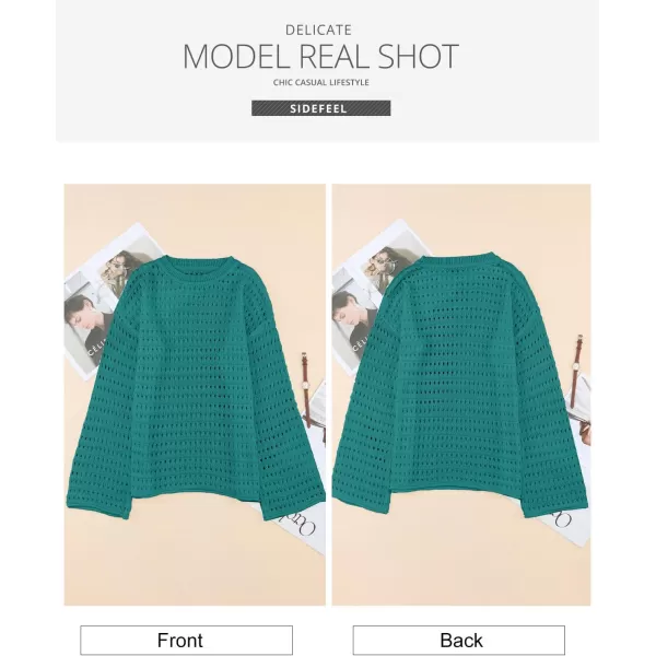 Sidefeel Womens Fall Outfit 2024 Lightweight Sweater Crochet Hollow Out Knit Spring Summer ClothesGreen