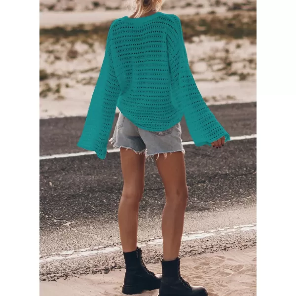 Sidefeel Womens Fall Outfit 2024 Lightweight Sweater Crochet Hollow Out Knit Spring Summer ClothesGreen