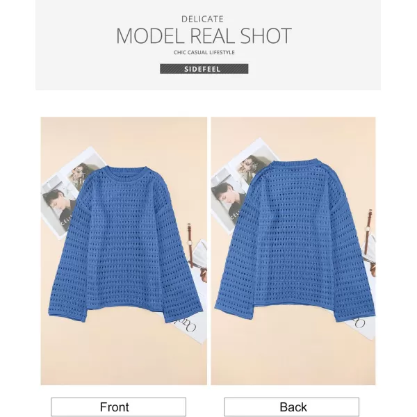 Sidefeel Womens Fall Outfit 2024 Lightweight Sweater Crochet Hollow Out Knit Spring Summer ClothesSky Blue