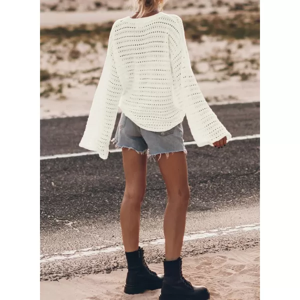 Sidefeel Womens Fall Outfit 2024 Lightweight Sweater Crochet Hollow Out Knit Spring Summer ClothesWhite