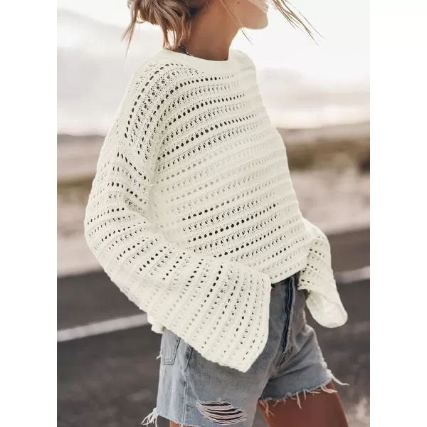 Sidefeel Womens Fall Outfit 2024 Lightweight Sweater Crochet Hollow Out Knit Spring Summer ClothesWhite