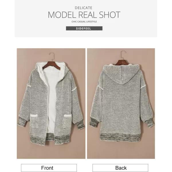 Sidefeel Womens Fleece Lined Hooded Cardigan Oversized Open Front Chunky Knit Plaid Sweater CoatAshleigh Blue