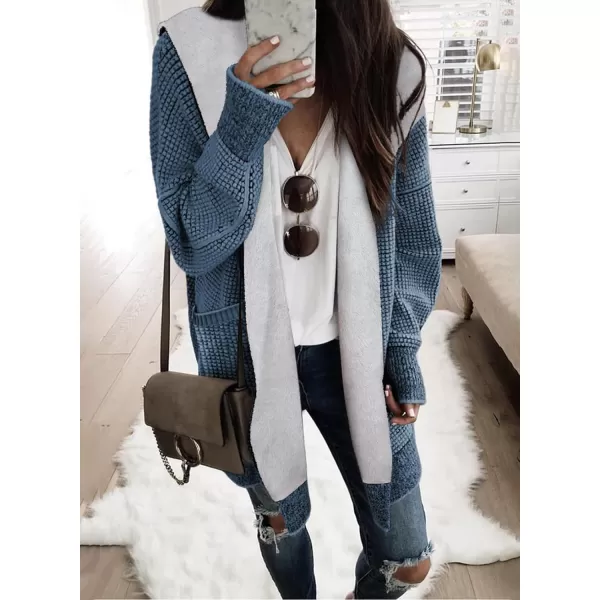 Sidefeel Womens Fleece Lined Hooded Cardigan Oversized Open Front Chunky Knit Plaid Sweater CoatAshleigh Blue