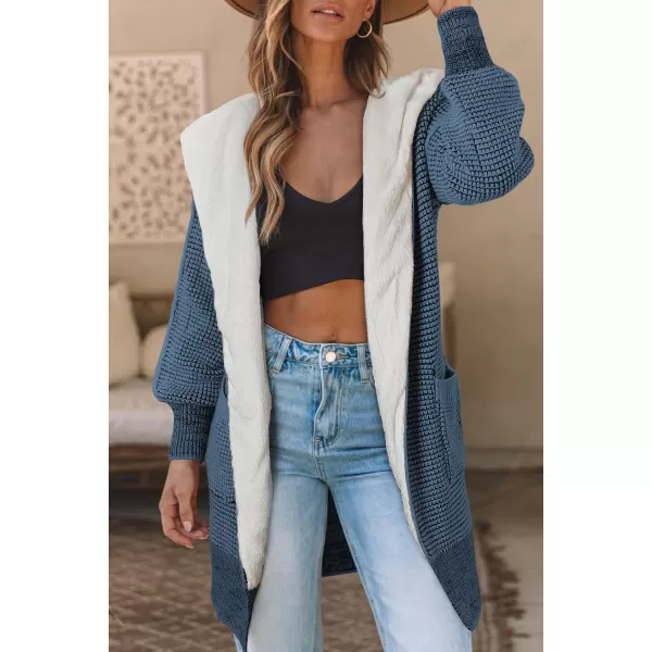 Sidefeel Womens Fleece Lined Hooded Cardigan Oversized Open Front Chunky Knit Plaid Sweater CoatAshleigh Blue