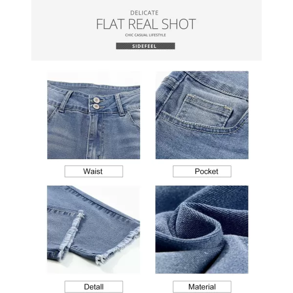 Sidefeel Womens High Waisted Jeans Strechy Raw Hem Straight Leg Denim Pants with PocketsMist Blue