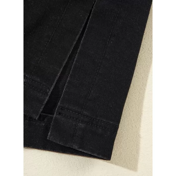 Sidefeel Womens Jean Jacket Oversized Boyfriend Button Up Long Sleeve Split Denim JacketsBlack
