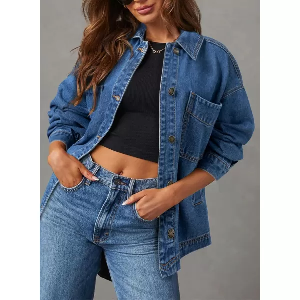 Sidefeel Womens Jean Jacket Oversized Boyfriend Button Up Long Sleeve Split Denim JacketsBlue