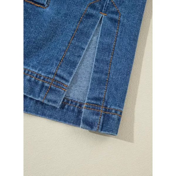 Sidefeel Womens Jean Jacket Oversized Boyfriend Button Up Long Sleeve Split Denim JacketsBlue