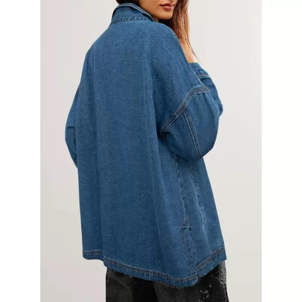 Sidefeel Womens Jean Jacket Oversized Boyfriend Button Up Long Sleeve Split Denim JacketsBlue