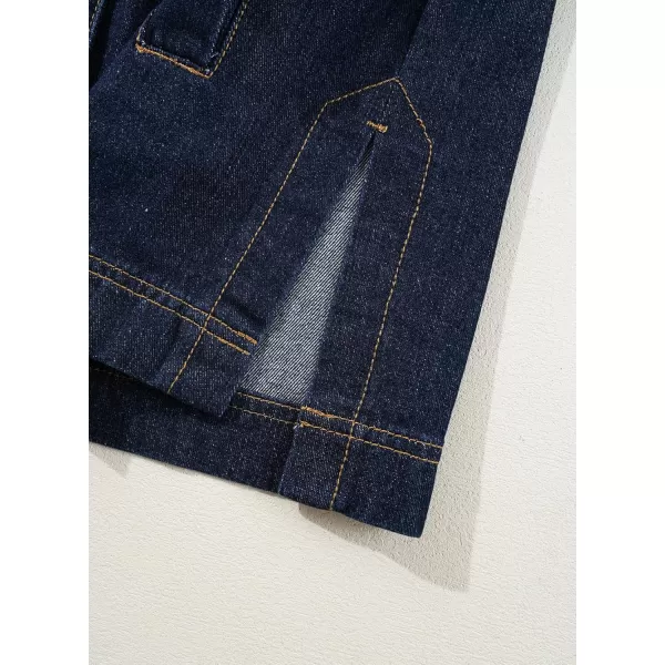 Sidefeel Womens Jean Jacket Oversized Boyfriend Button Up Long Sleeve Split Denim JacketsDark Blue