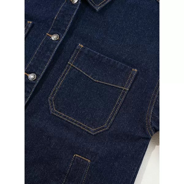 Sidefeel Womens Jean Jacket Oversized Boyfriend Button Up Long Sleeve Split Denim JacketsDark Blue