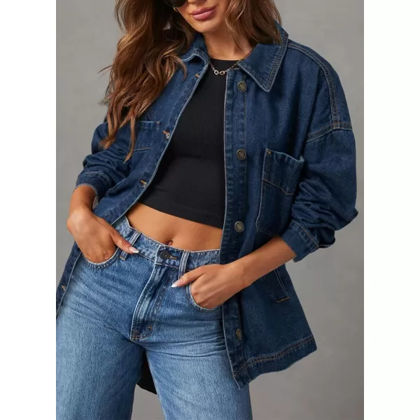 Sidefeel Womens Jean Jacket Oversized Boyfriend Button Up Long Sleeve Split Denim JacketsDeep Blue