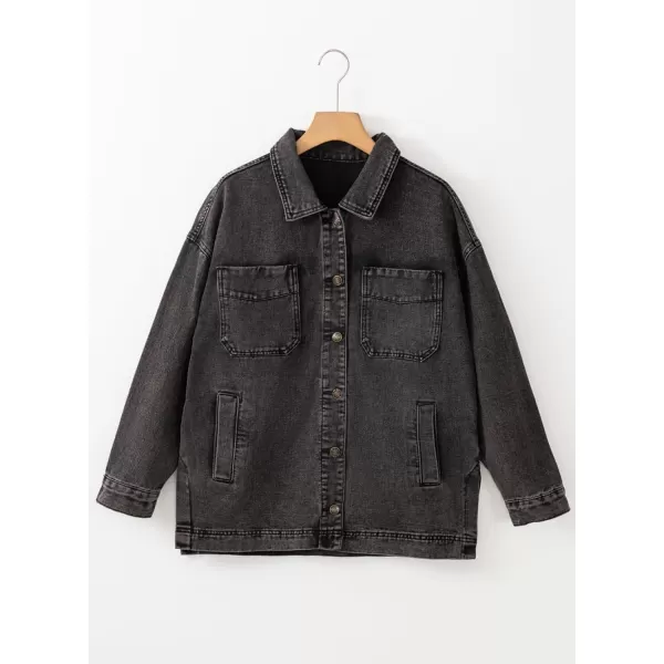 Sidefeel Womens Jean Jacket Oversized Boyfriend Button Up Long Sleeve Split Denim JacketsGray
