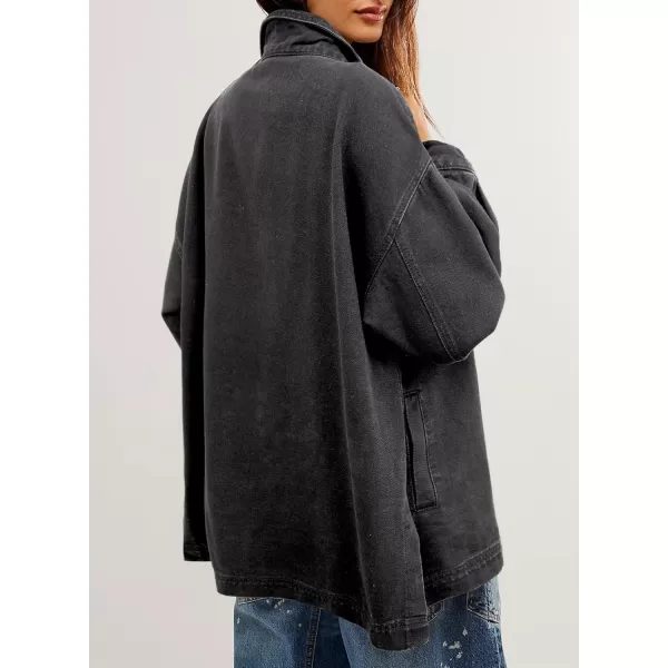 Sidefeel Womens Jean Jacket Oversized Boyfriend Button Up Long Sleeve Split Denim JacketsGray