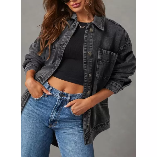 Sidefeel Womens Jean Jacket Oversized Boyfriend Button Up Long Sleeve Split Denim JacketsGray