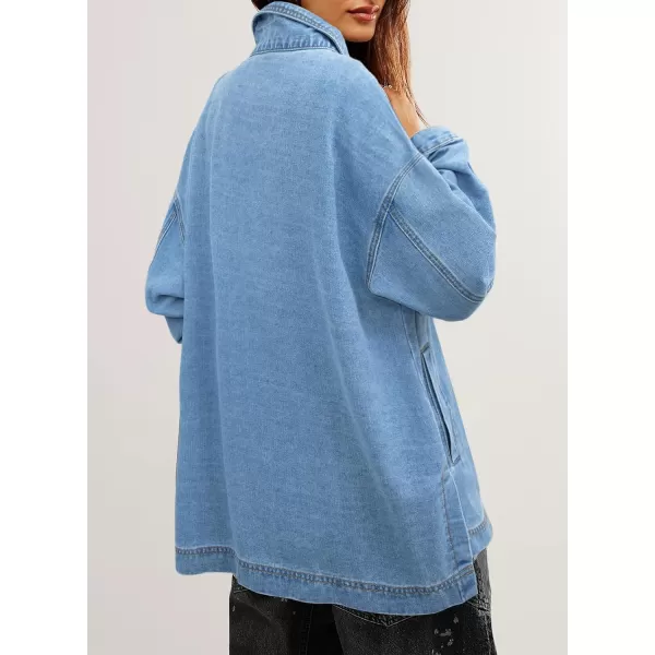 Sidefeel Womens Jean Jacket Oversized Boyfriend Button Up Long Sleeve Split Denim JacketsSky Blue