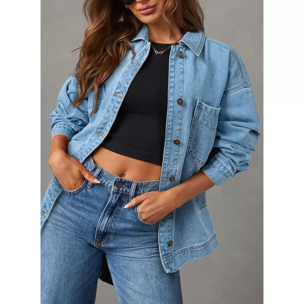 Sidefeel Womens Jean Jacket Oversized Boyfriend Button Up Long Sleeve Split Denim JacketsSky Blue