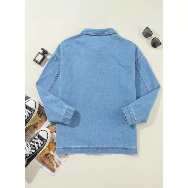 Sidefeel Womens Jean Jacket Oversized Boyfriend Button Up Long Sleeve Split Denim JacketsSky Blue