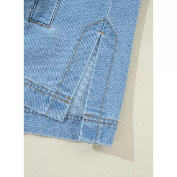 Sidefeel Womens Jean Jacket Oversized Boyfriend Button Up Long Sleeve Split Denim JacketsSky Blue