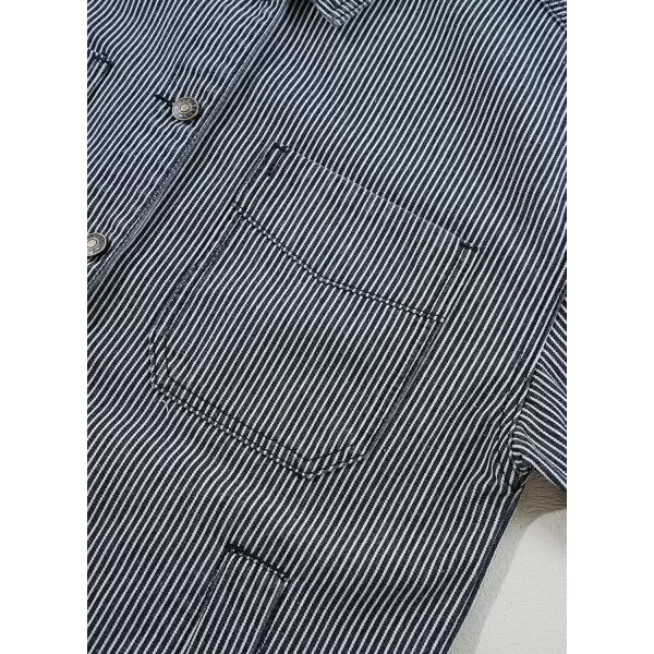 Sidefeel Womens Jean Jacket Oversized Boyfriend Button Up Long Sleeve Split Denim JacketsStripe Black