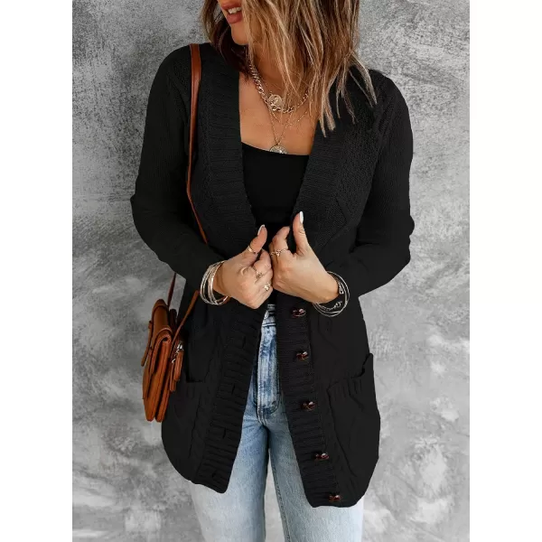 Sidefeel Womens Open Front Cardigan Sweaters Casual Button Down Knitted Coat Tops with PocketsA Black