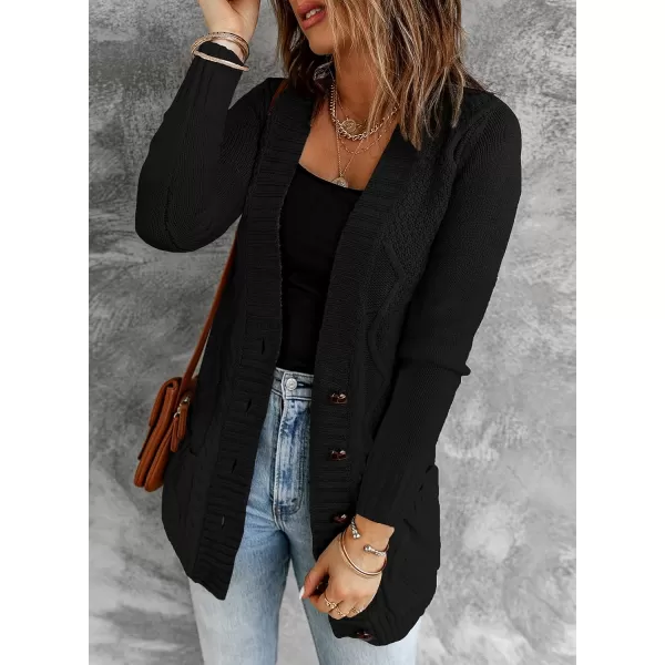 Sidefeel Womens Open Front Cardigan Sweaters Casual Button Down Knitted Coat Tops with PocketsA Black