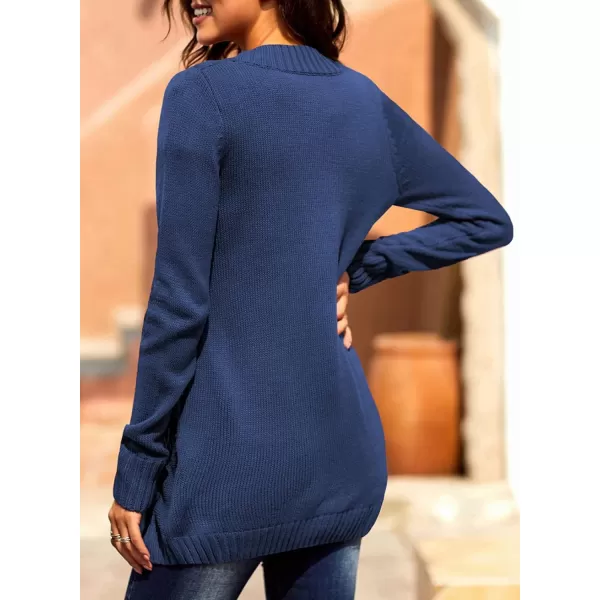 Sidefeel Womens Open Front Cardigan Sweaters Casual Button Down Knitted Coat Tops with PocketsA Blue