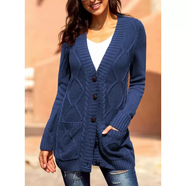 Sidefeel Womens Open Front Cardigan Sweaters Casual Button Down Knitted Coat Tops with PocketsA Blue