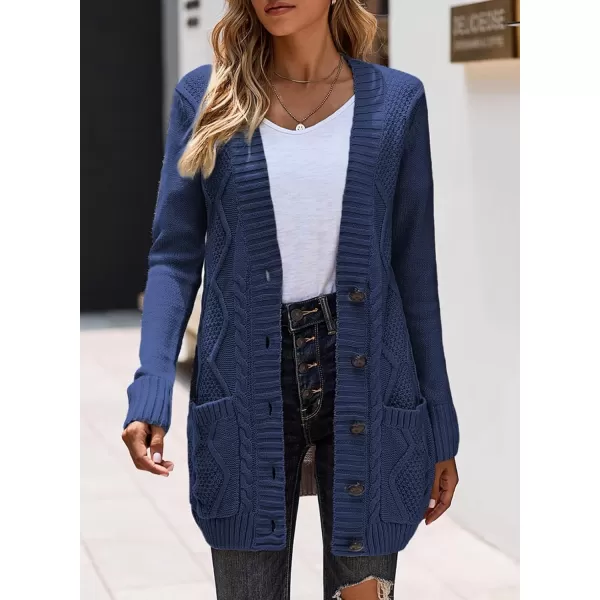 Sidefeel Womens Open Front Cardigan Sweaters Casual Button Down Knitted Coat Tops with PocketsA Blue