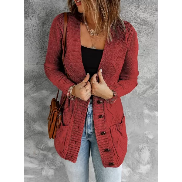 Sidefeel Womens Open Front Cardigan Sweaters Casual Button Down Knitted Coat Tops with PocketsA Burgundy