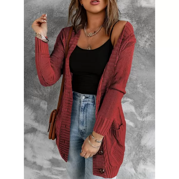 Sidefeel Womens Open Front Cardigan Sweaters Casual Button Down Knitted Coat Tops with PocketsA Burgundy