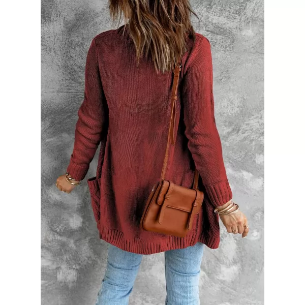 Sidefeel Womens Open Front Cardigan Sweaters Casual Button Down Knitted Coat Tops with PocketsA Burgundy