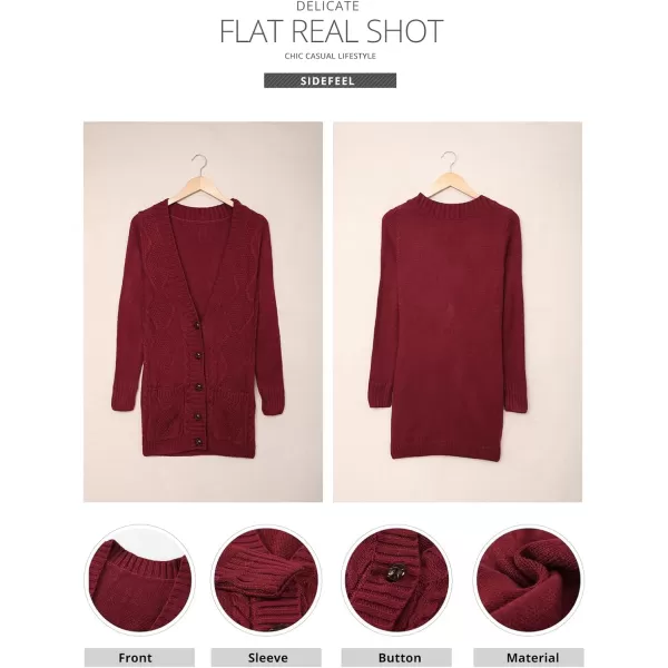 Sidefeel Womens Open Front Cardigan Sweaters Casual Button Down Knitted Coat Tops with PocketsA Burgundy