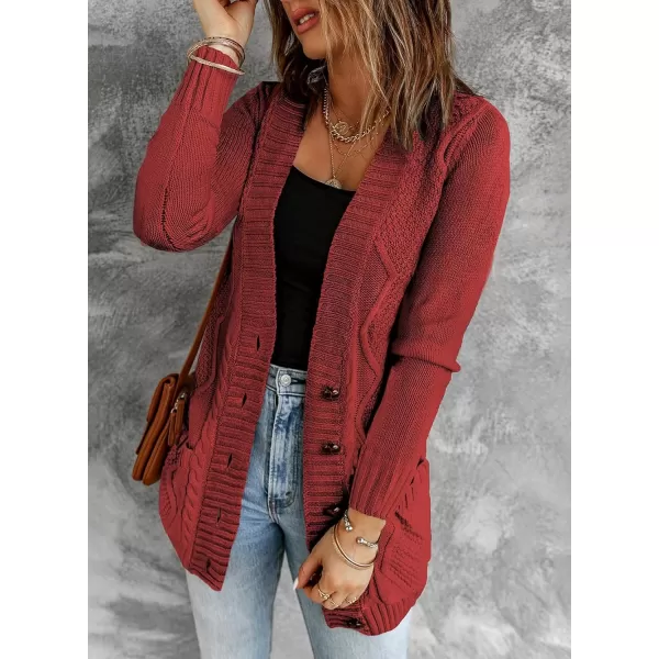 Sidefeel Womens Open Front Cardigan Sweaters Casual Button Down Knitted Coat Tops with PocketsA Burgundy