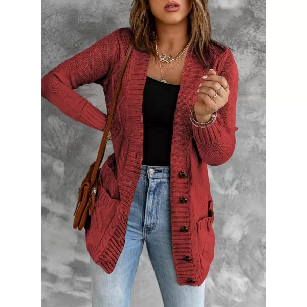 Sidefeel Womens Open Front Cardigan Sweaters Casual Button Down Knitted Coat Tops with PocketsA Burgundy