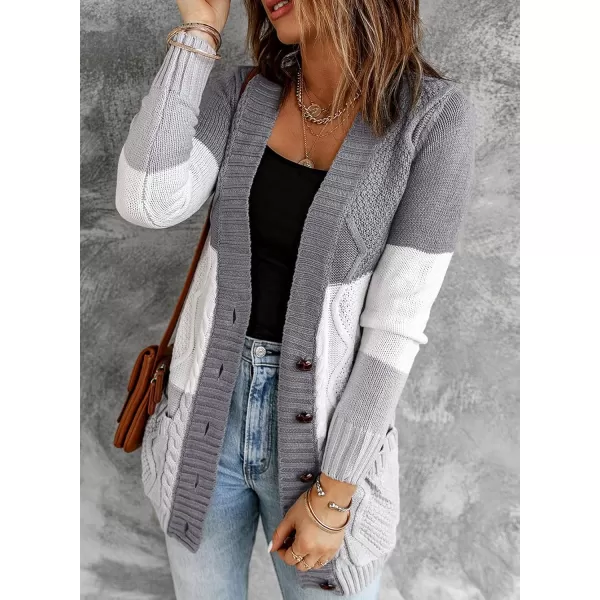 Sidefeel Womens Open Front Cardigan Sweaters Casual Button Down Knitted Coat Tops with PocketsA Colorblock