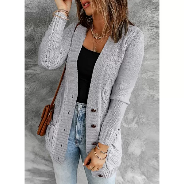 Sidefeel Womens Open Front Cardigan Sweaters Casual Button Down Knitted Coat Tops with PocketsA Grey