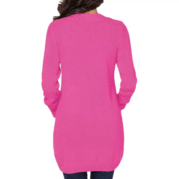 Sidefeel Womens Open Front Cardigan Sweaters Casual Button Down Knitted Coat Tops with PocketsA Hot Pink