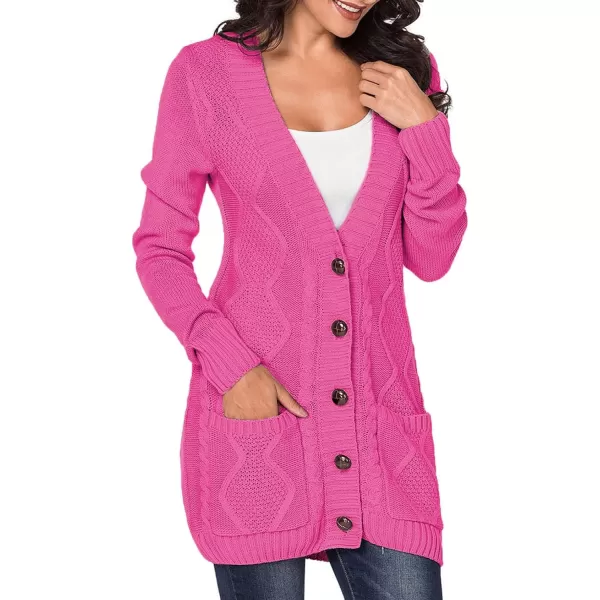 Sidefeel Womens Open Front Cardigan Sweaters Casual Button Down Knitted Coat Tops with PocketsA Hot Pink